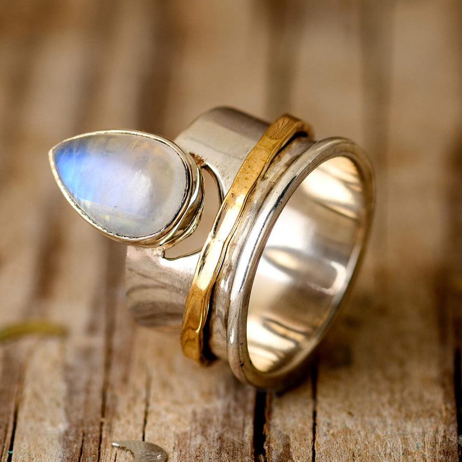Moon and Moonstone Fidget Ring – Boho Magic Jewelry