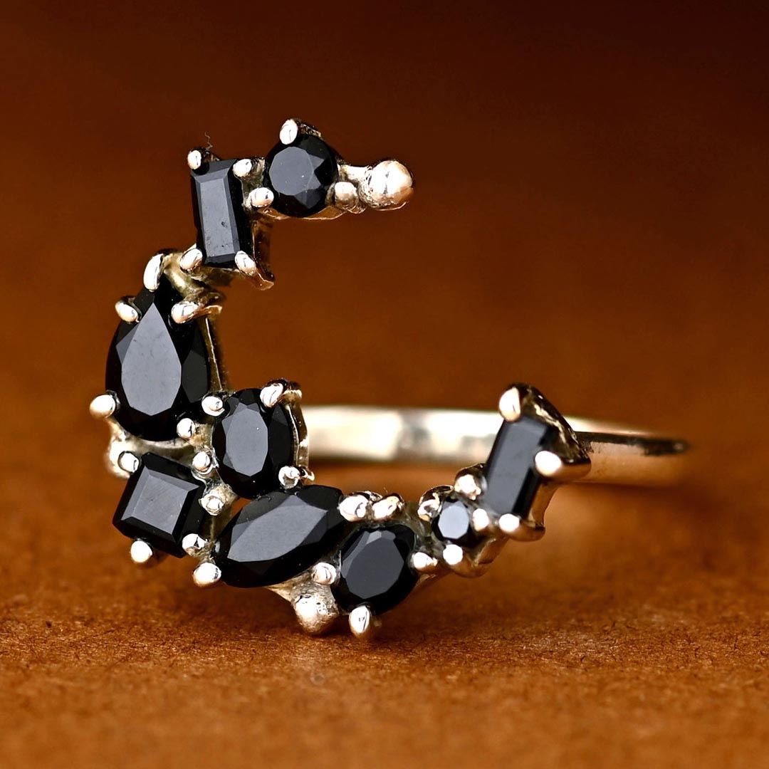 Black Onyx Moon Ring