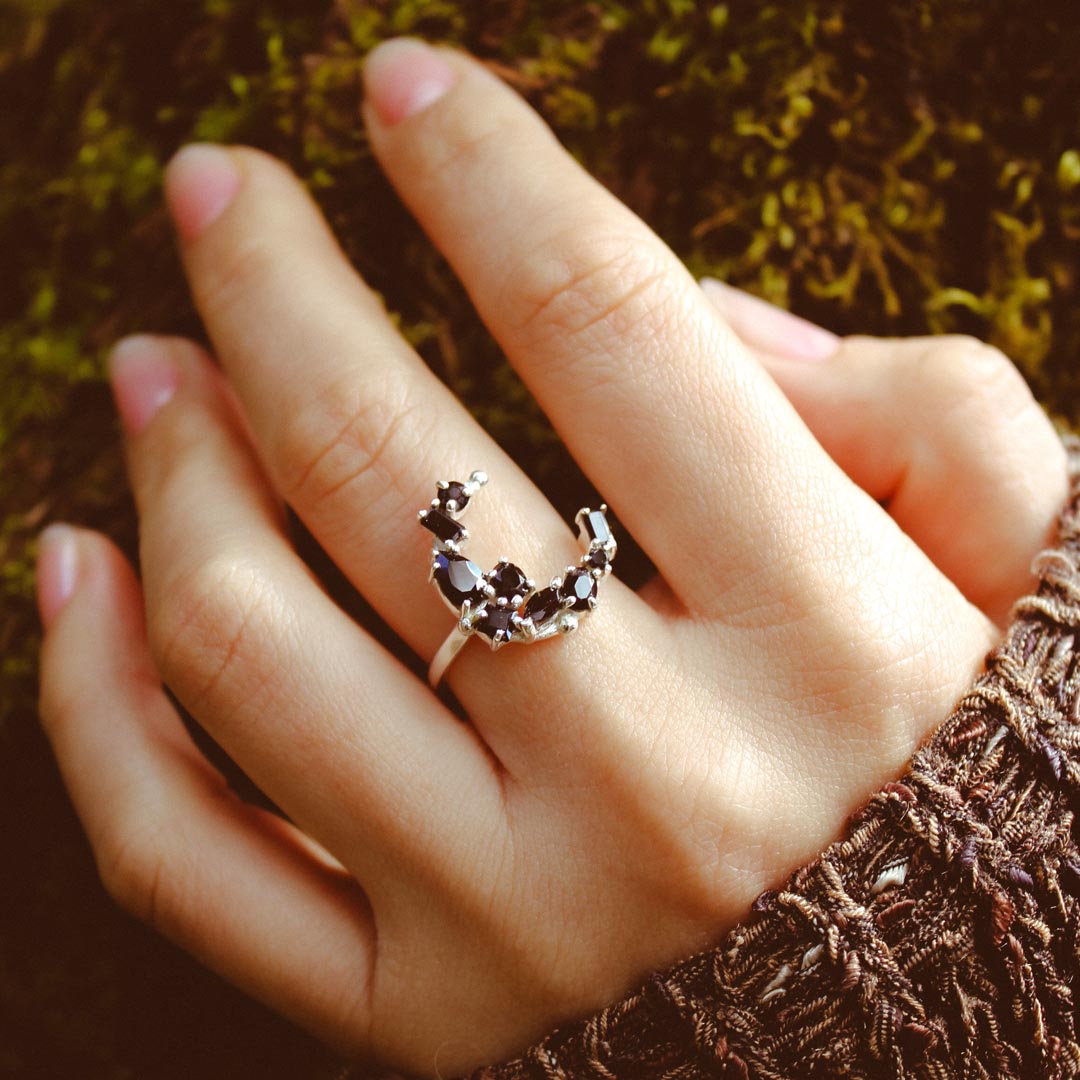 Black Onyx Moon Ring