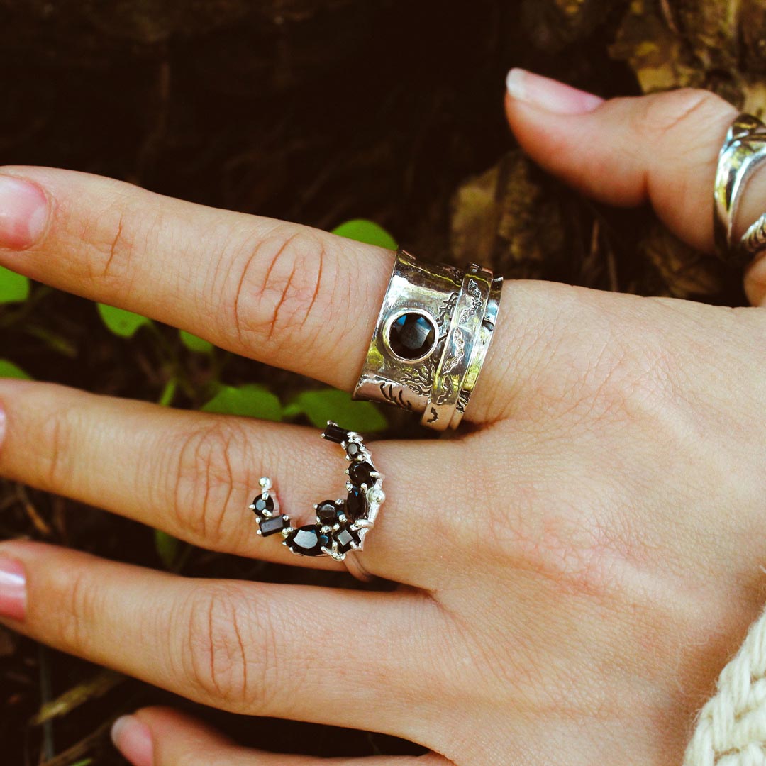 Black Onyx Moon Ring