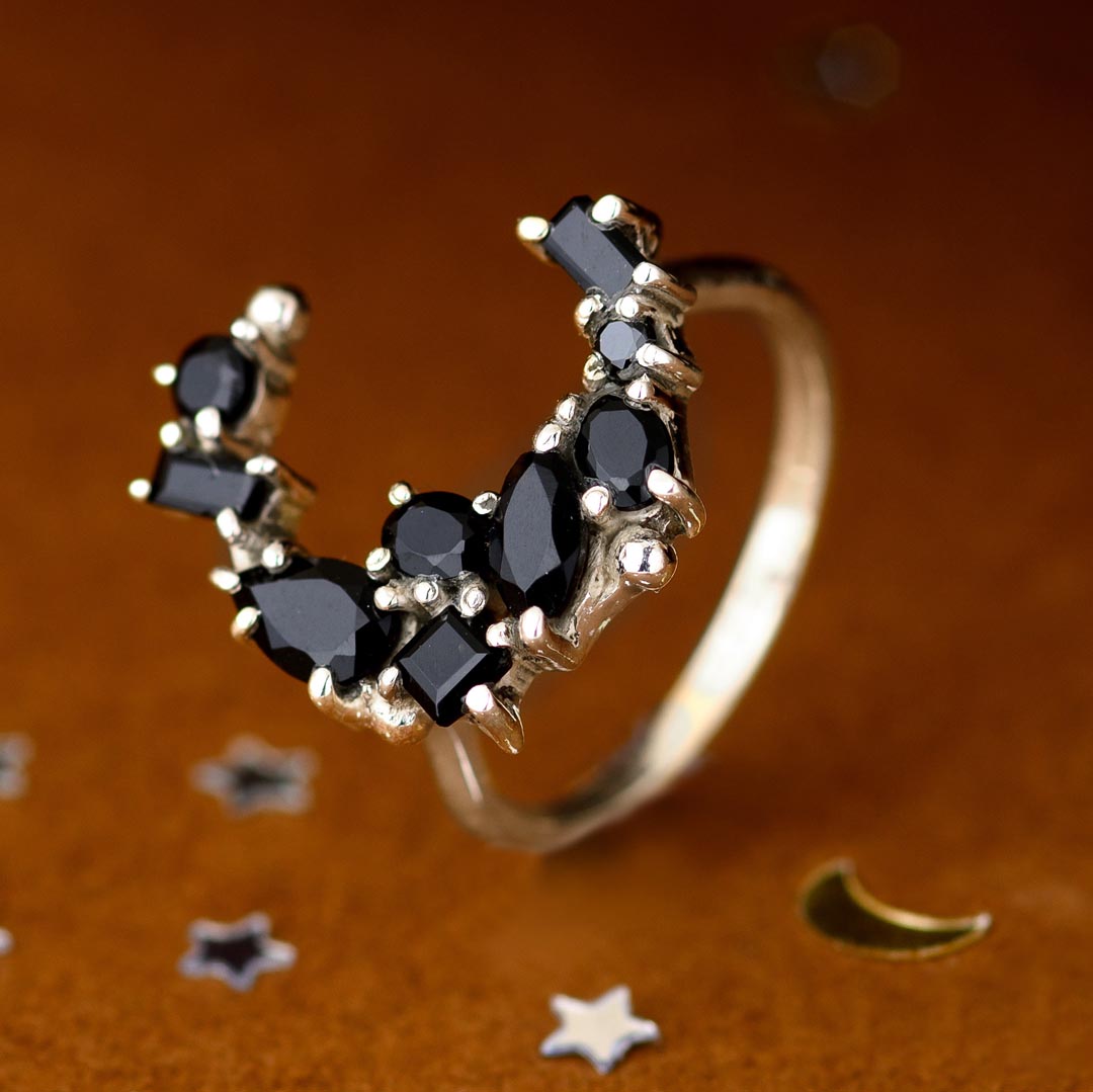 Black Onyx Moon Ring