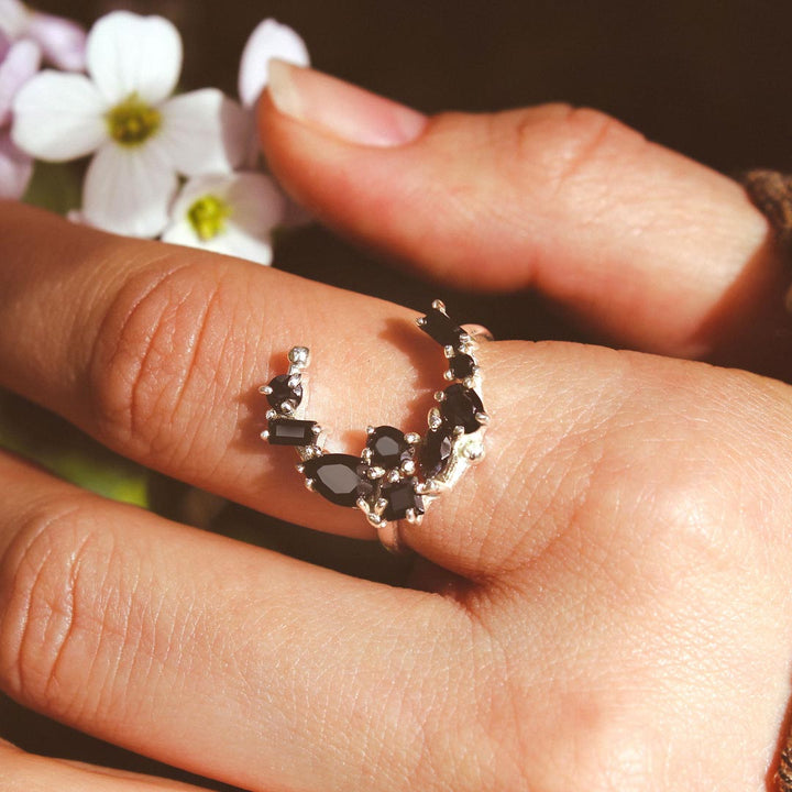 Black Onyx Moon Ring