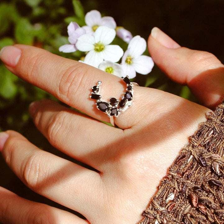 Black Onyx Moon Ring