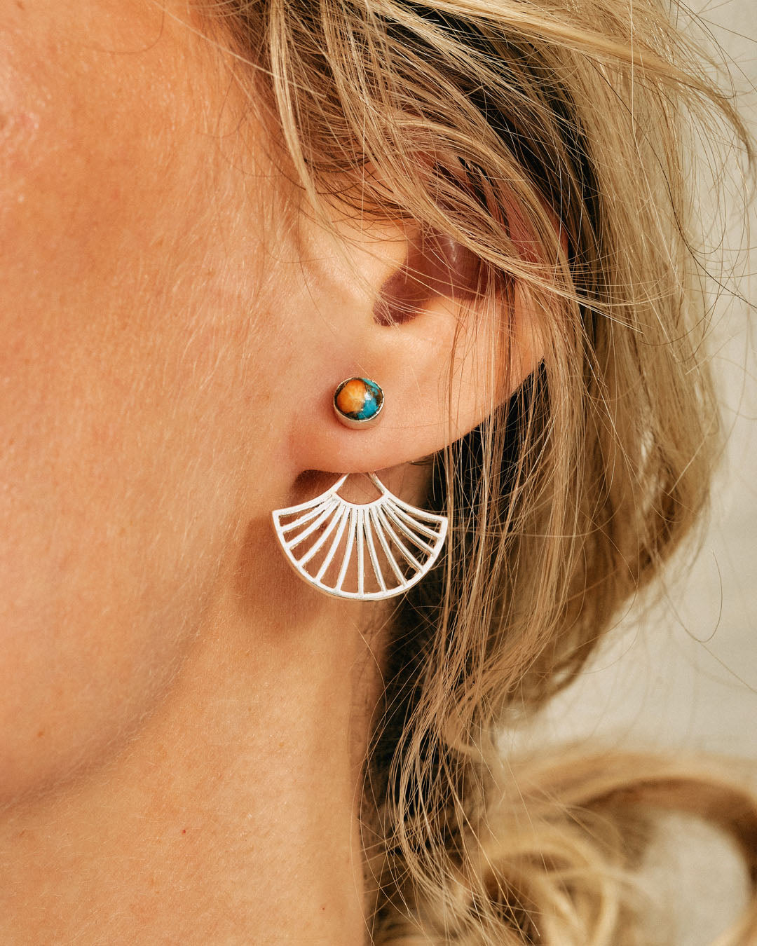 Oyster Copper Turquoise Ear Jackets