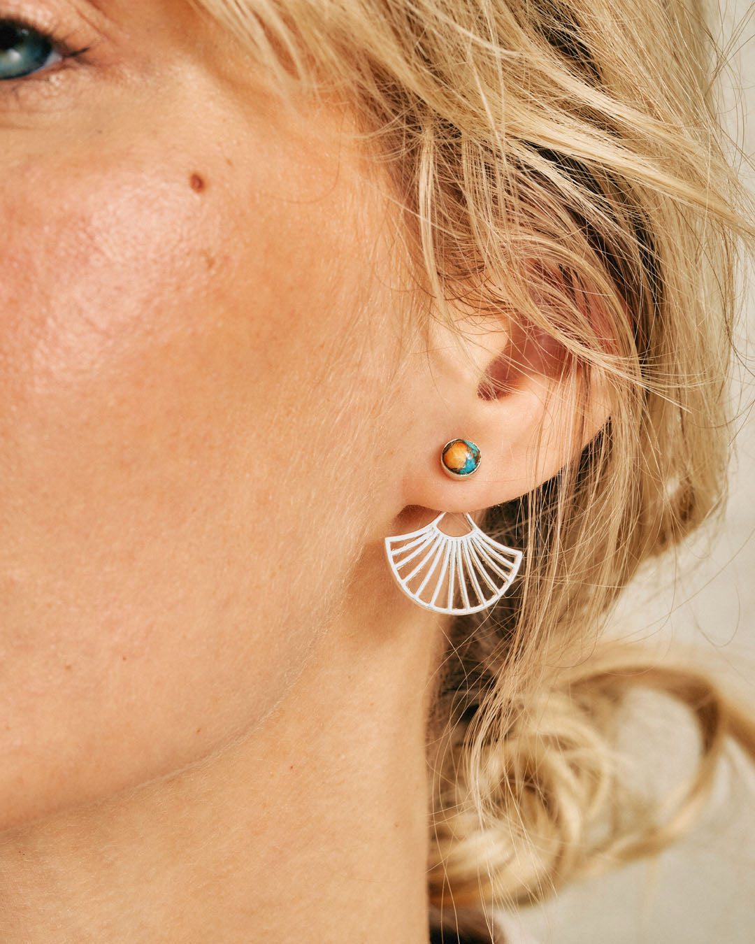 Oyster Copper Turquoise Ear Jackets