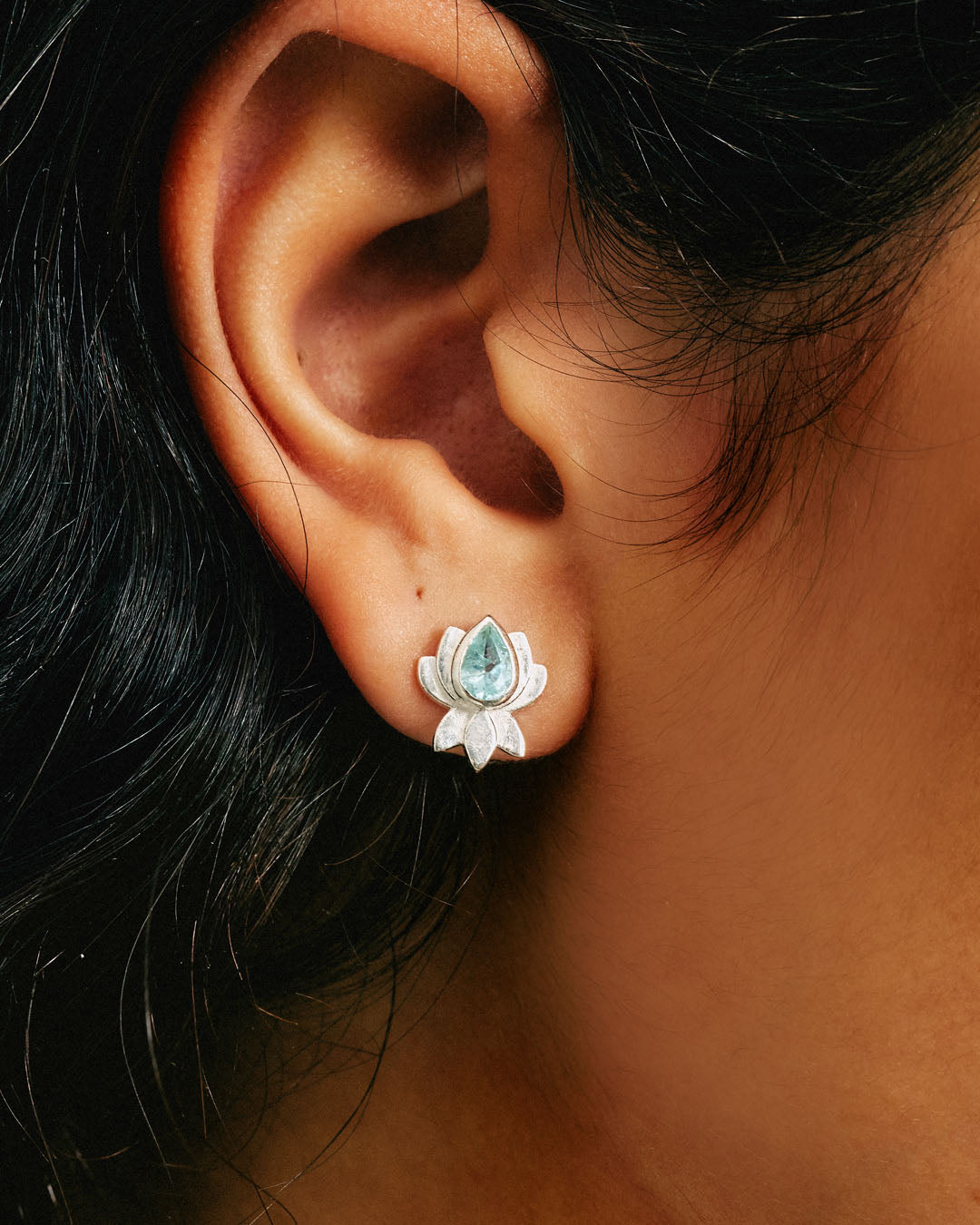 Lotus Flower Aquamarine Earrings