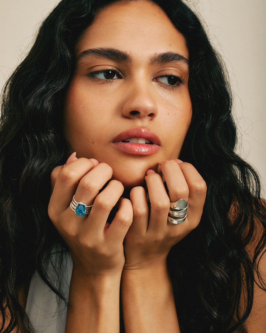 Raw Apatite Silver Stacking Ring Set