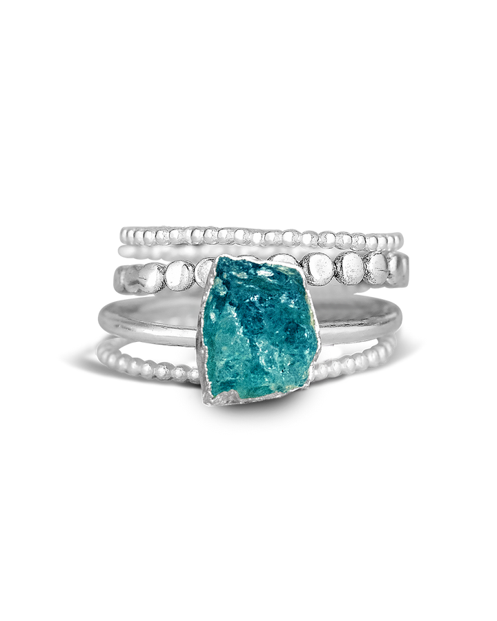 Raw Apatite Silver Stacking Ring Set