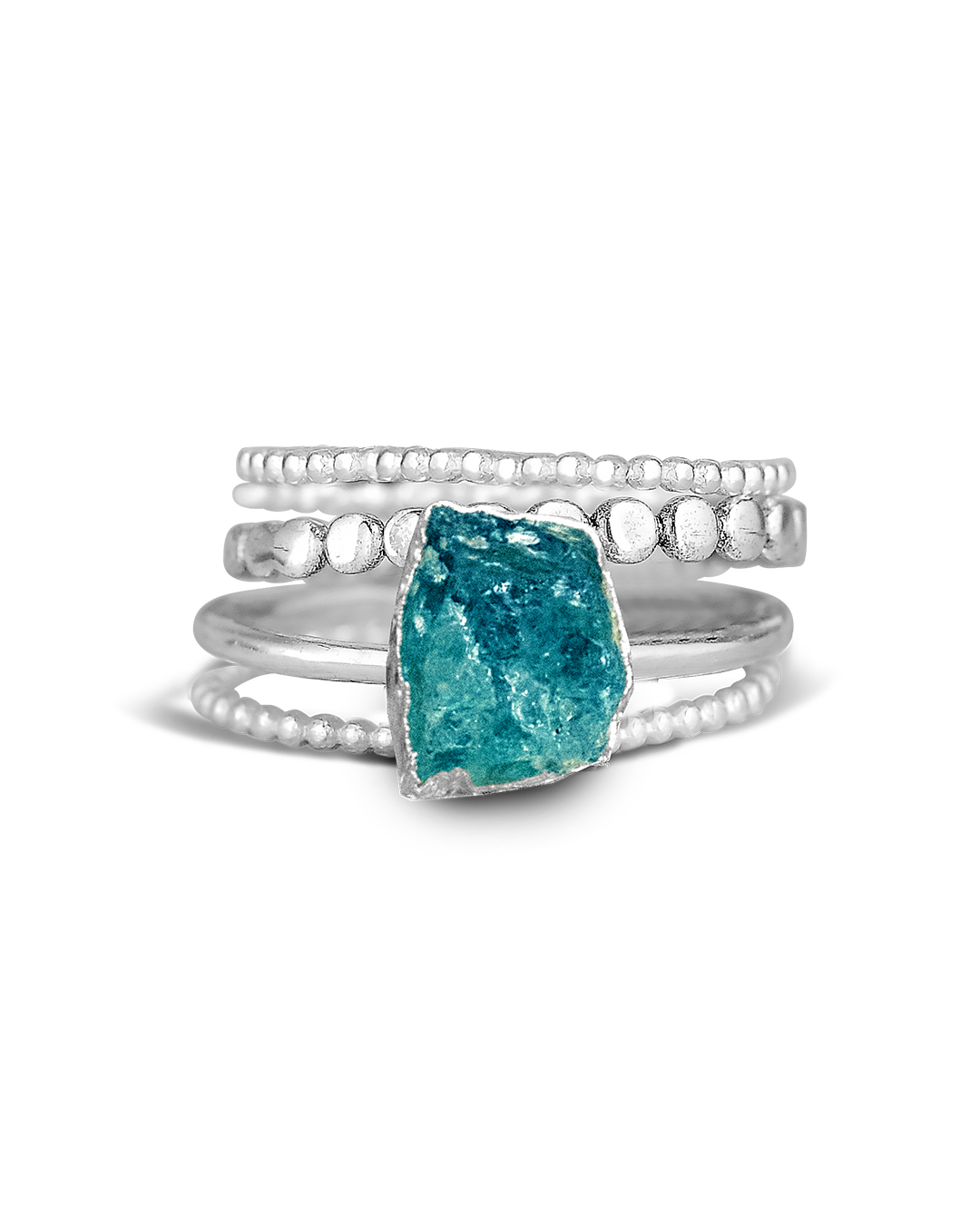 Raw Apatite Silver Stacking Ring Set