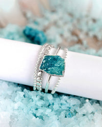 Raw Apatite Silver Stacking Ring Set - Boho Magic