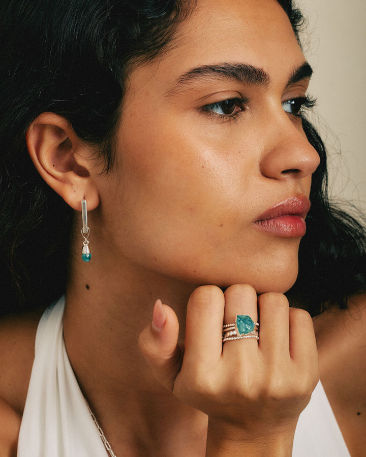 Raw Apatite Silver Stacking Ring Set