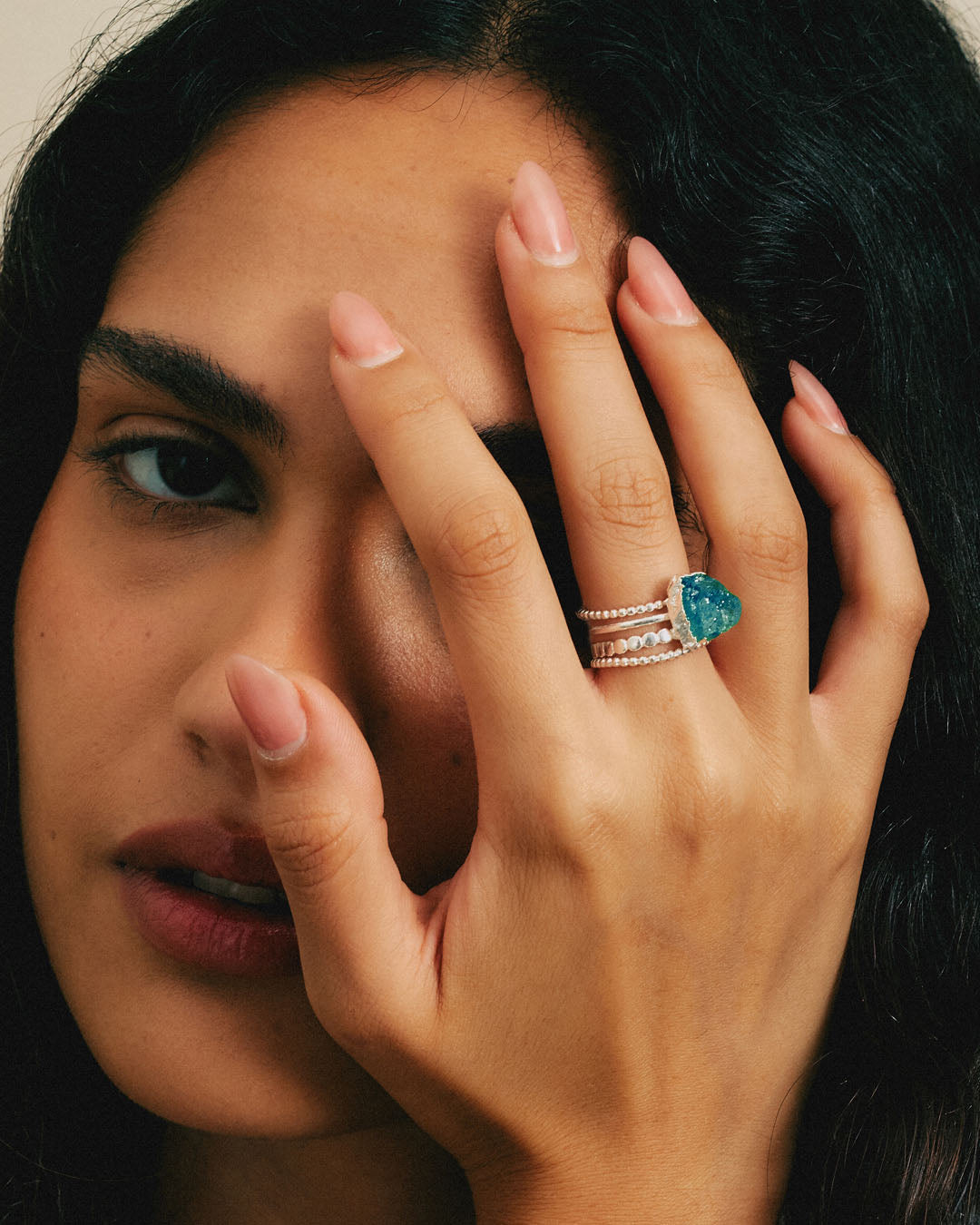 Raw Apatite Silver Stacking Ring Set