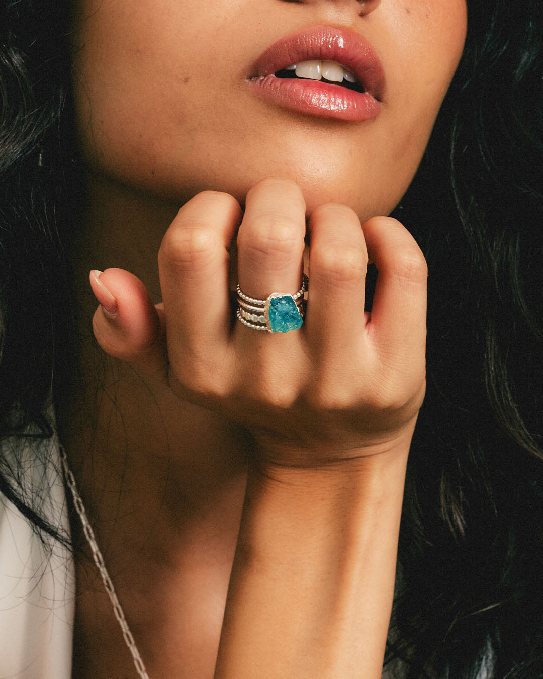 Raw Apatite Silver Stacking Ring Set