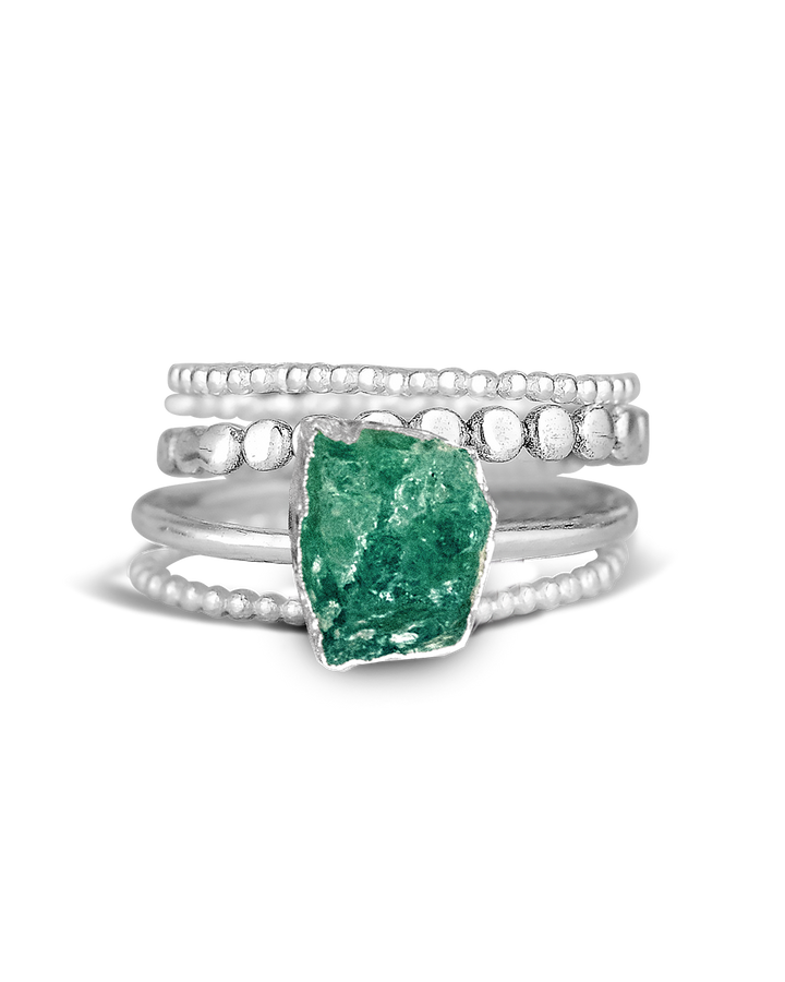 Raw Green Aventurine Silver Stacking Ring Set