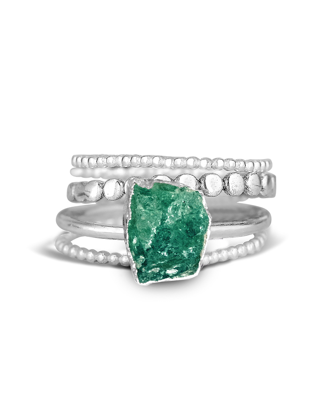 Raw Green Aventurine Silver Stacking Ring Set