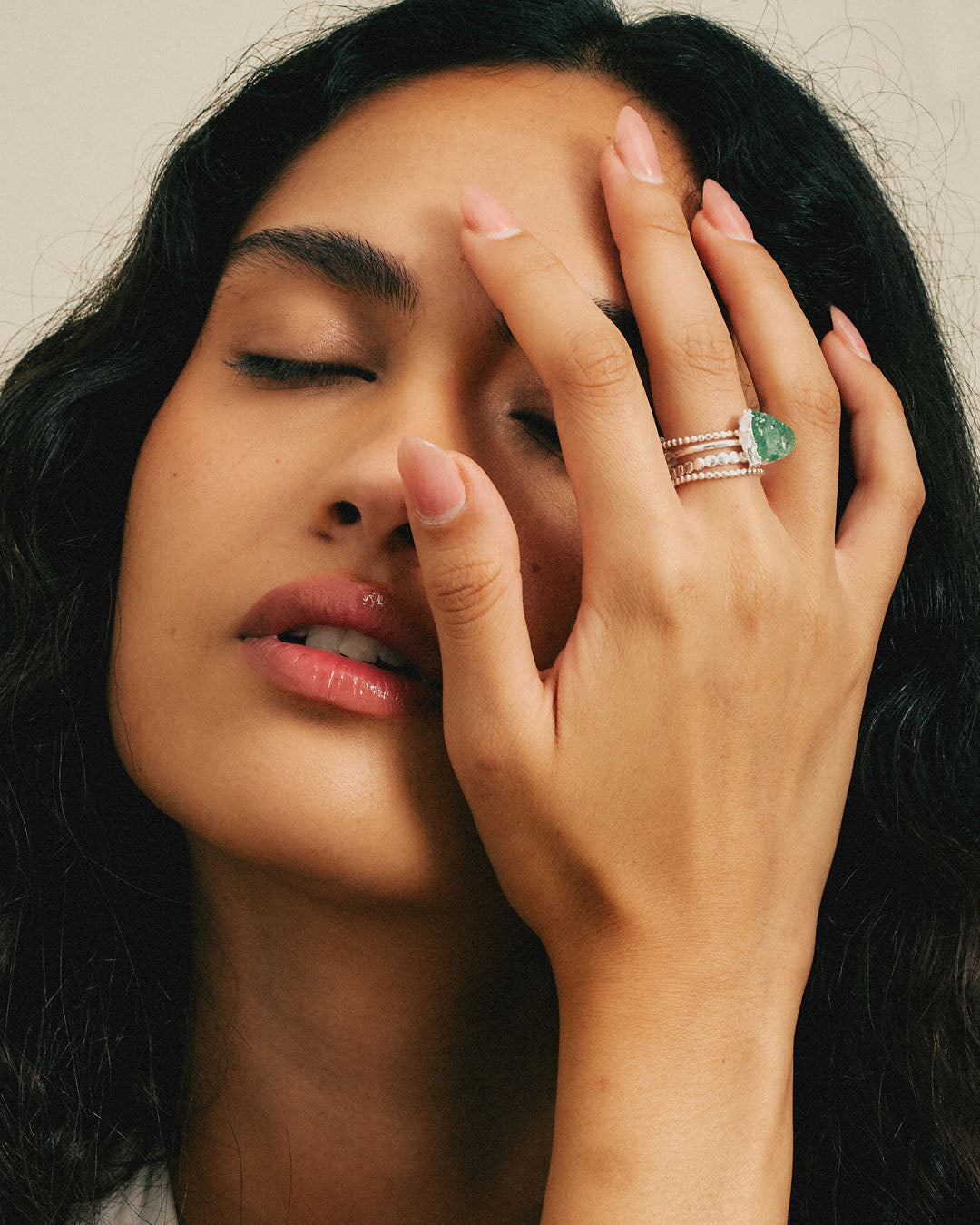 Raw Green Aventurine Silver Stacking Ring Set