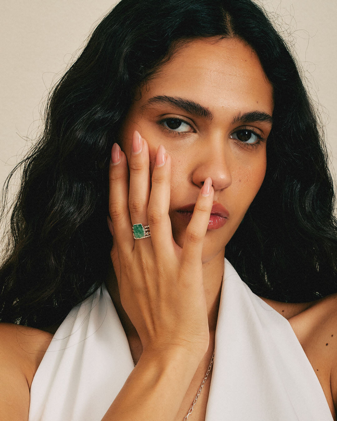 Raw Green Aventurine Silver Stacking Ring Set