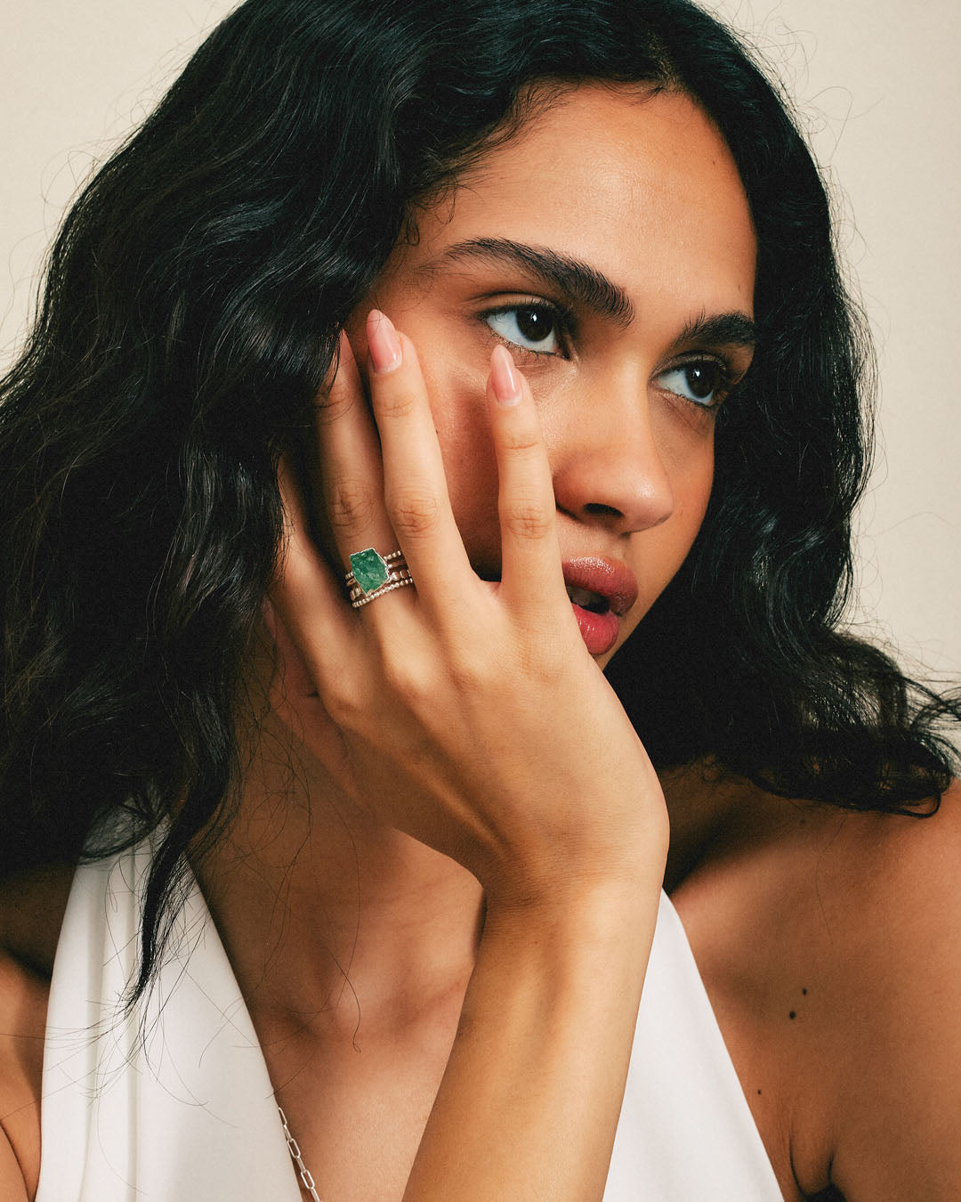 Raw Green Aventurine Silver Stacking Ring Set