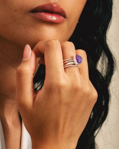 Raw Amethyst Silver Stacking Ring Set - Boho Magic