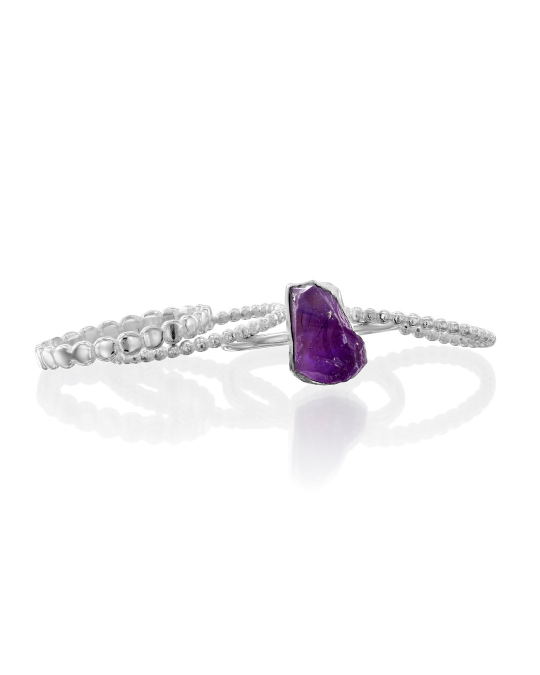 Raw Amethyst Silver Stacking Ring Set