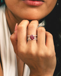 Raw Strawberry Quartz Silver Stacking Ring Set - Boho Magic