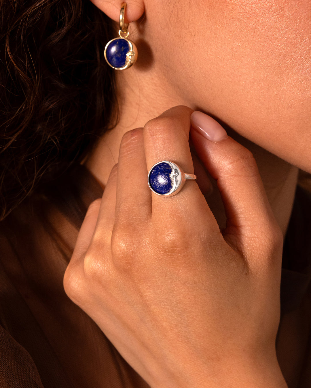 Celestial Lapis Moon Face Ring