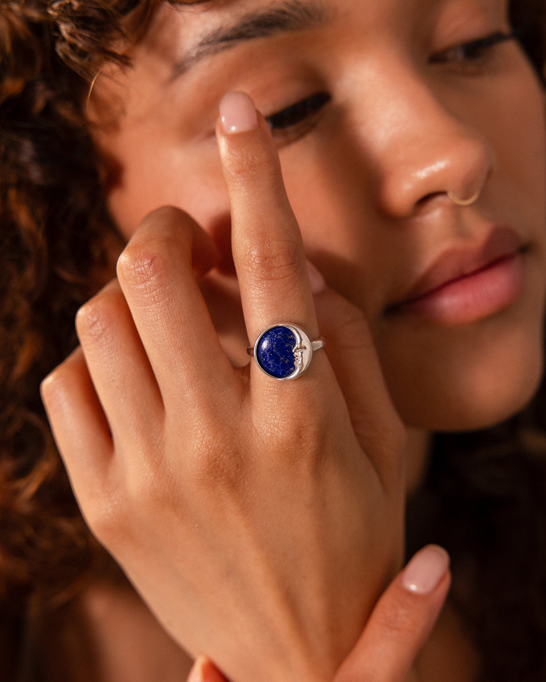 Celestial Lapis Moon Face Ring