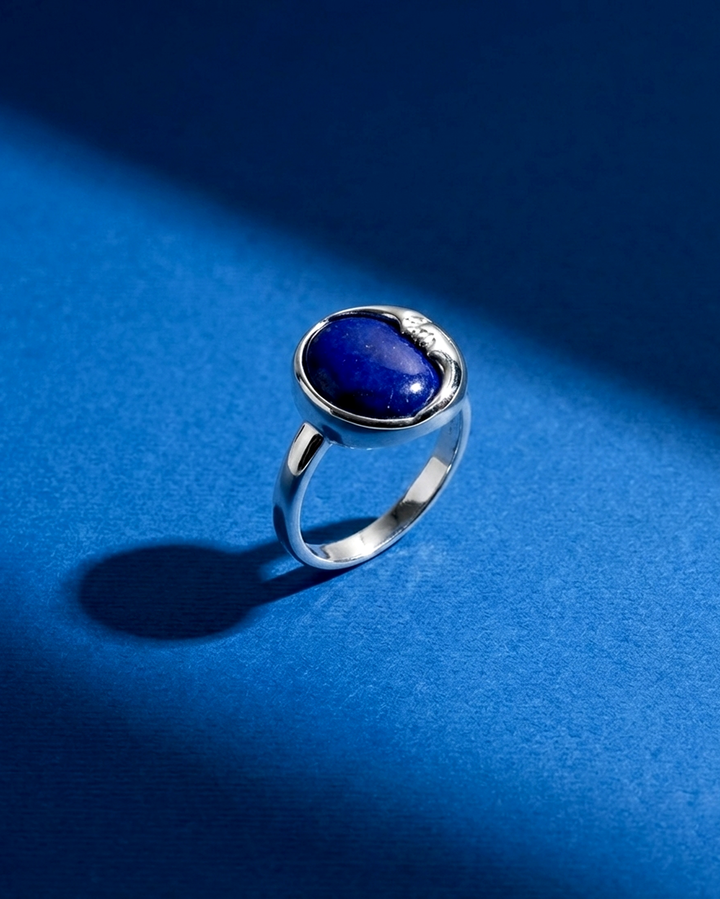 Celestial Lapis Moon Face Ring