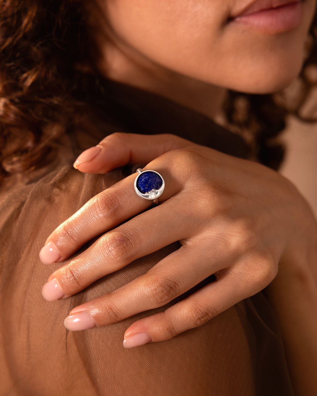 Celestial Lapis Moon Face Ring