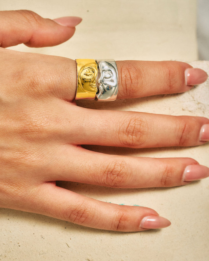 Sun and Moon Face Stacking Ring