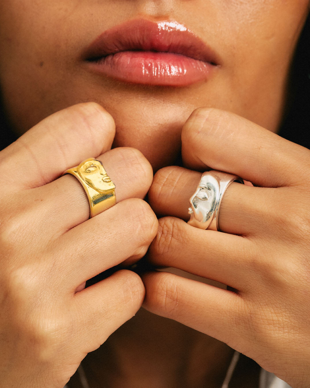 Sun and Moon Face Stacking Ring