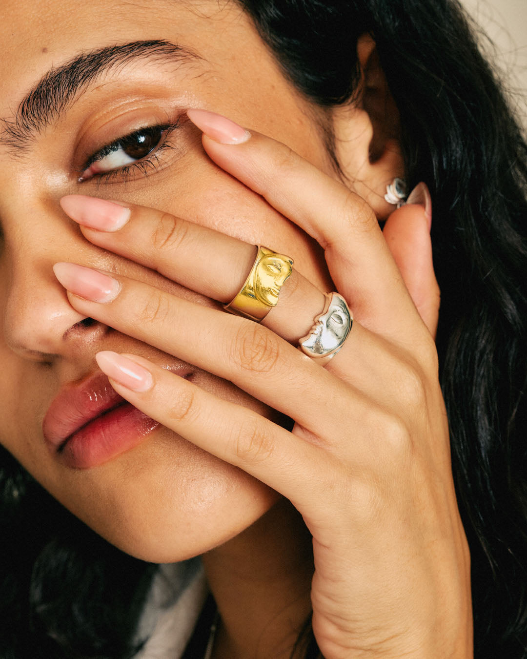 Sun and Moon Face Stacking Ring