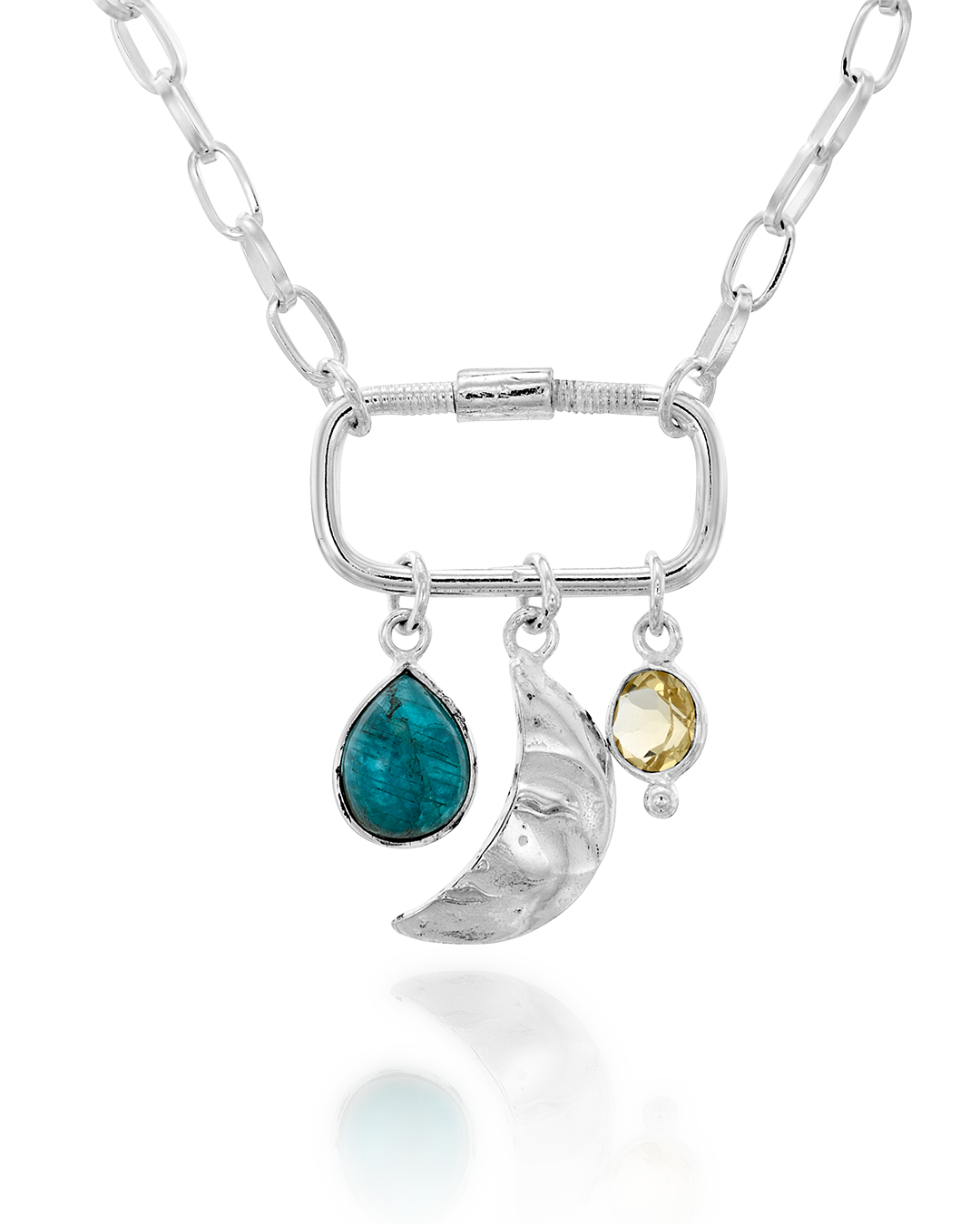 Moon Face Apatite Citrine Carabiner Necklace