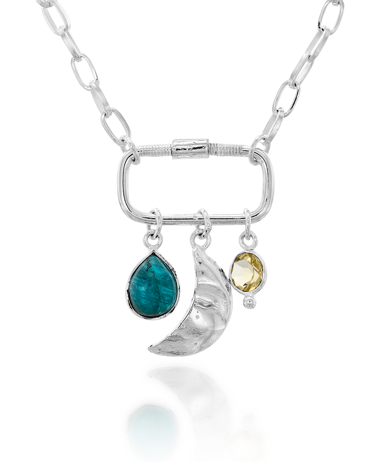 Moon Face Apatite Citrine Carabiner Necklace