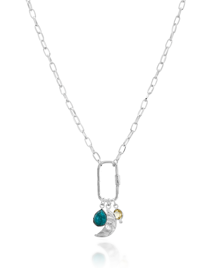 Moon Face Apatite Citrine Carabiner Necklace