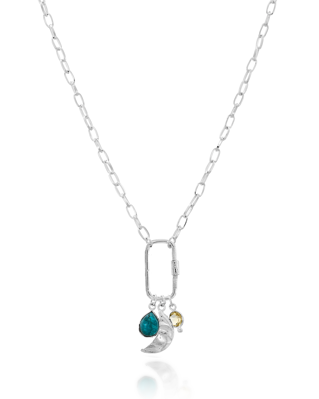 Moon Face Apatite Citrine Carabiner Necklace