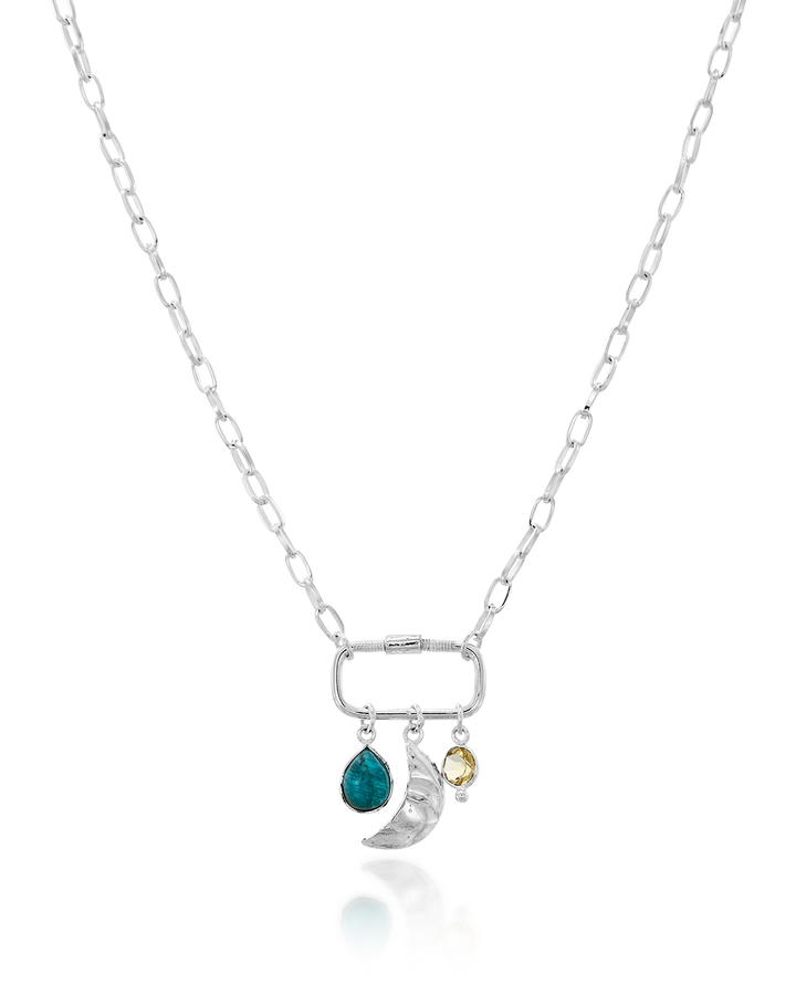 Moon Face Apatite Citrine Carabiner Necklace