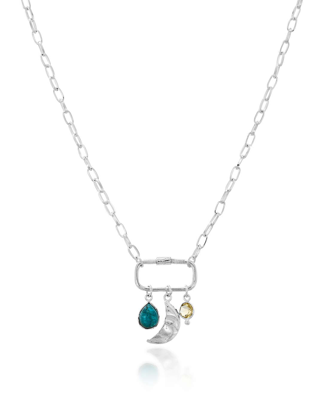 Moon Face Apatite Citrine Carabiner Necklace