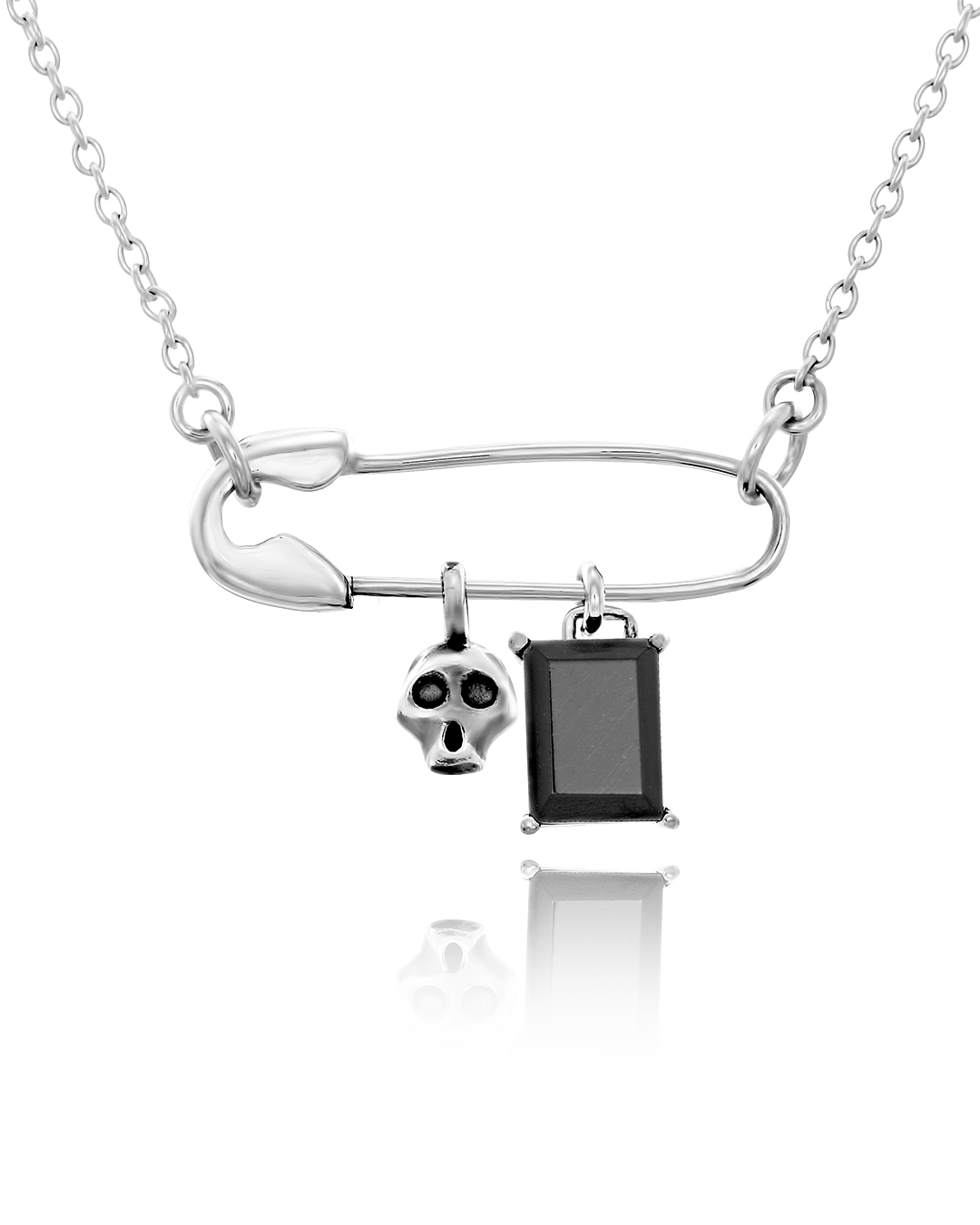 Safety Pin Skull Onyx Necklace