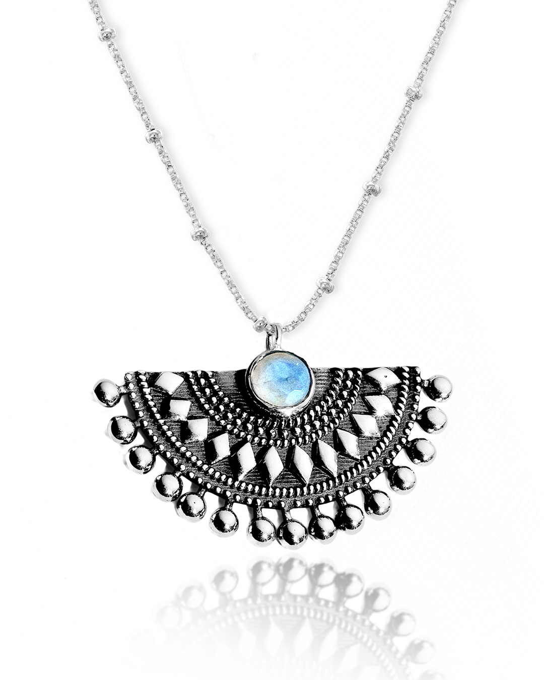 Moonstone Vintage Fan Pendant Necklace