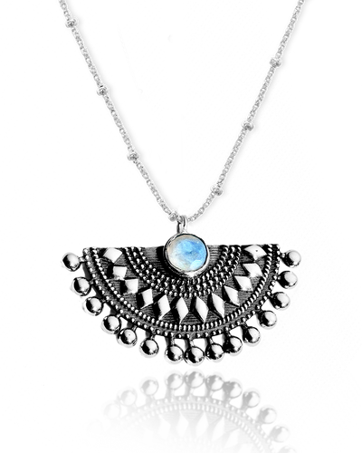 Moonstone Vintage Fan Pendant Necklace - Boho Magic