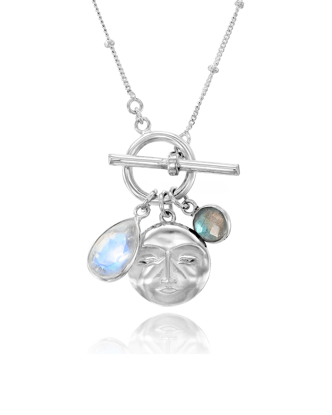 Labradorite Moonstone Moon Face Necklace