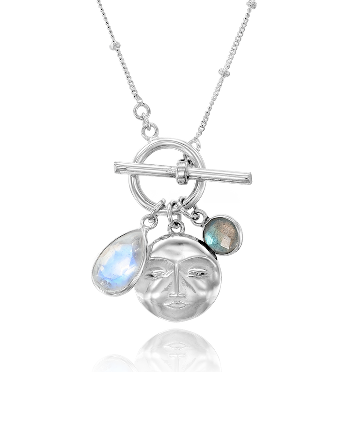 Labradorite Moonstone Moon Face Necklace