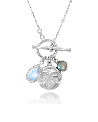 Labradorite Moonstone Moon Face Necklace - Boho Magic