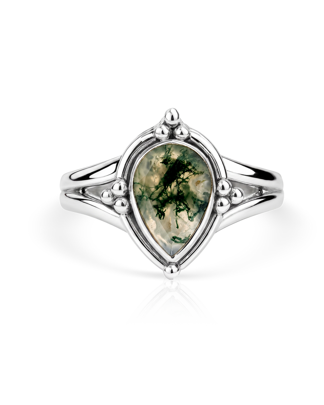 Moss Agate Teardrop Ring