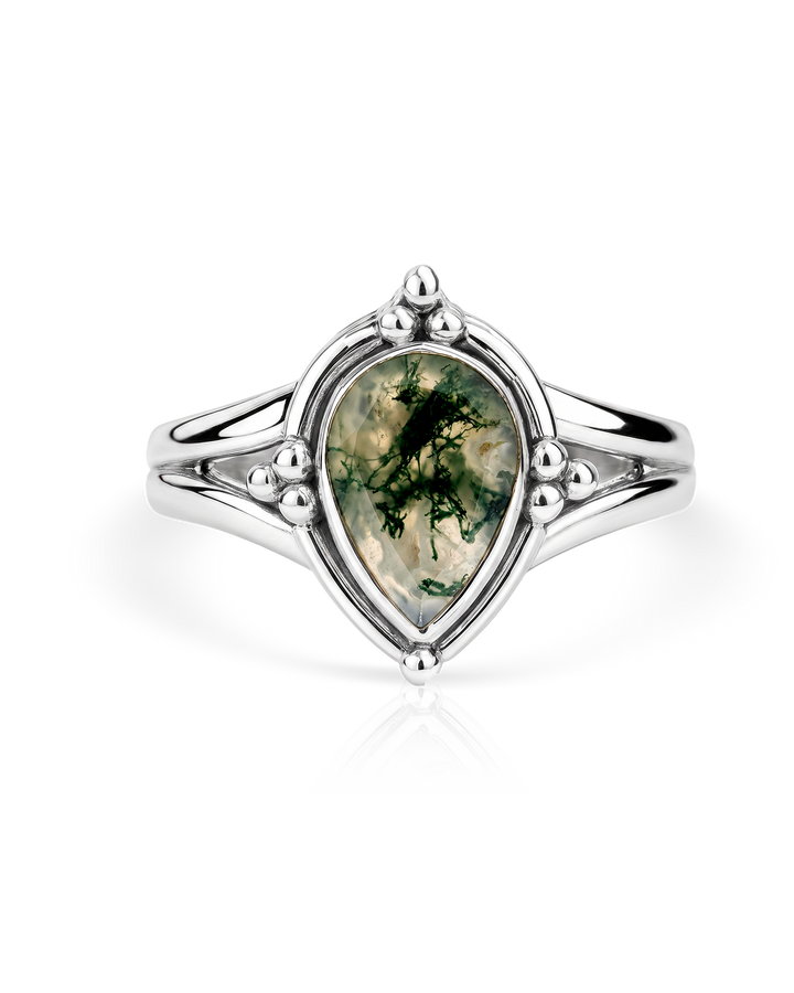 Moss Agate Teardrop Ring