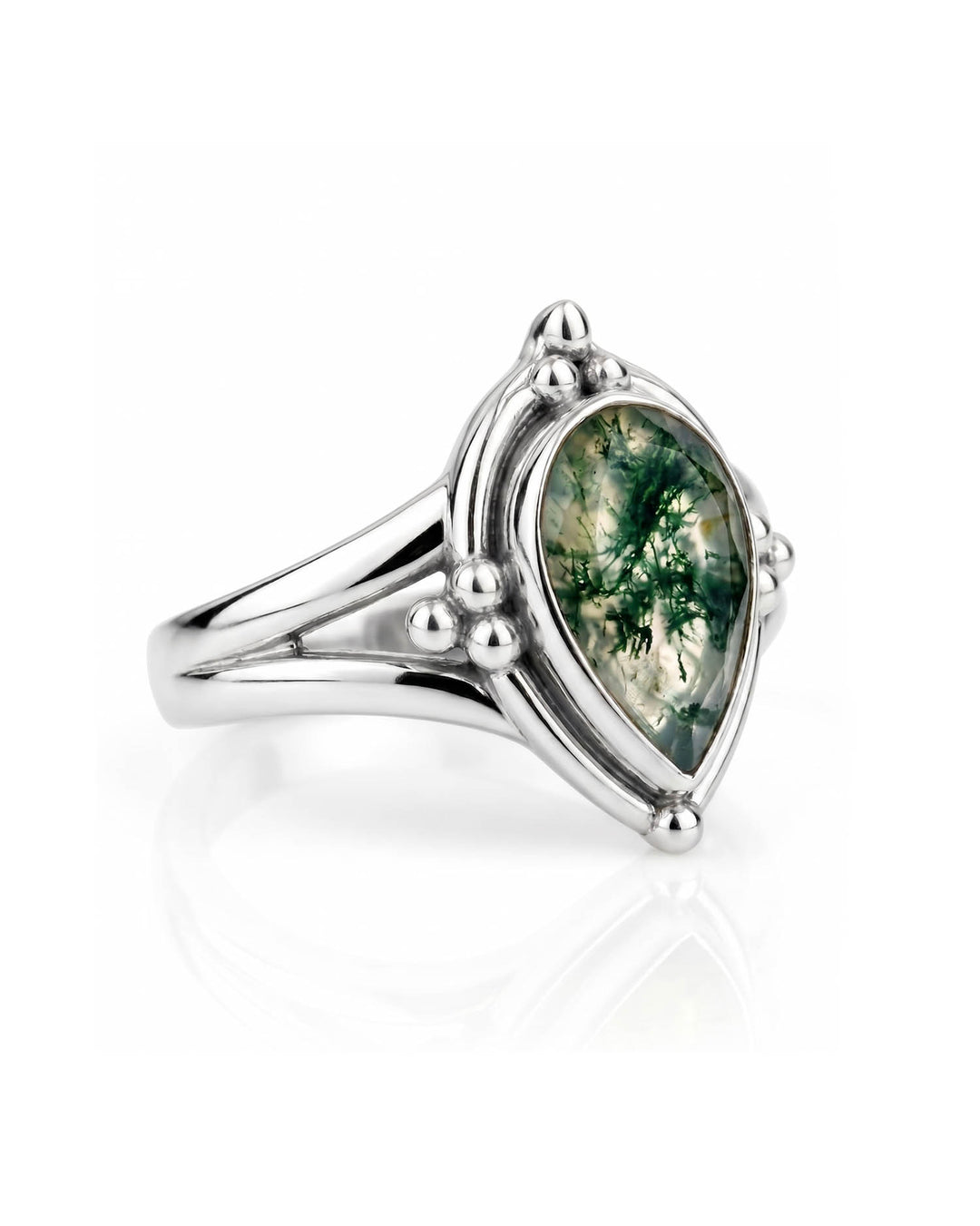 Moss Agate Teardrop Ring