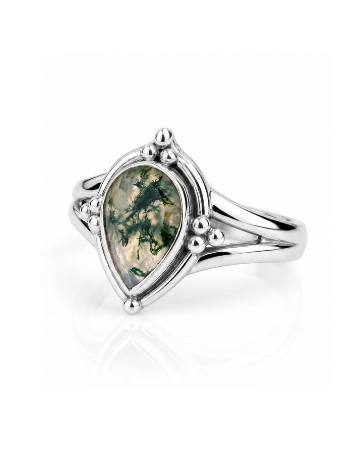 Moss Agate Teardrop Ring