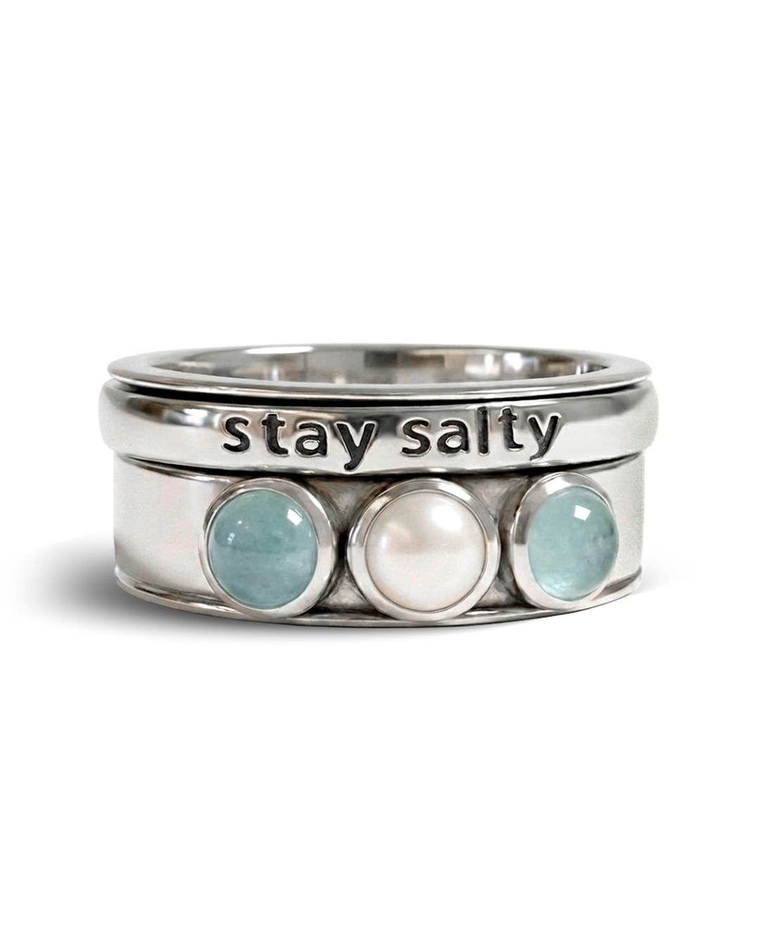 Stay Salty, Pearl and Aquamarine Fidget Ring