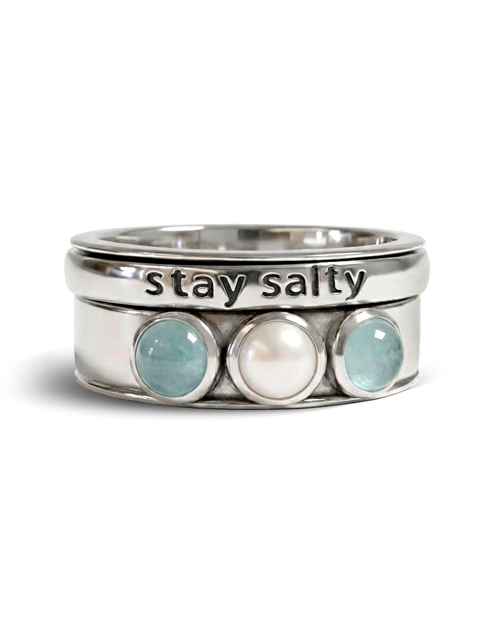 Stay Salty, Pearl and Aquamarine Fidget Ring